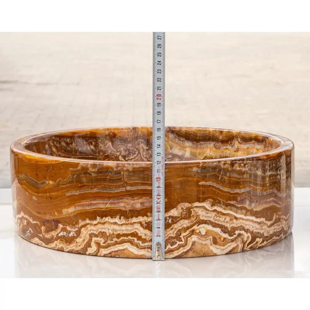 Brown Onyx Translucent Natural Stone Vessel Sink - Polished Handcrafted 16x6 Inch by GobekDesign