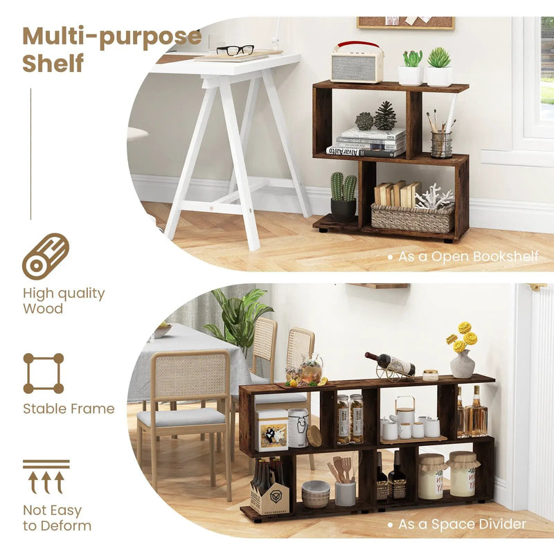 24 Inch 3-Tier Geometric Bookshelf with Thick Foot Pads by DirectDeals