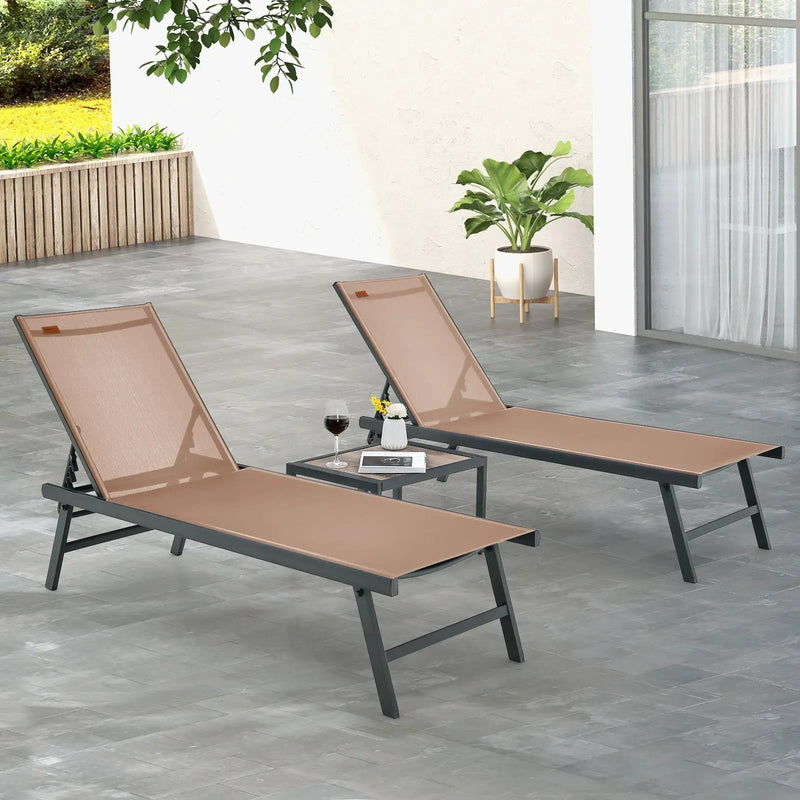 3 Pieces Patio Chaise Lounge Chair and Table Set for Poolside Yard by DirectDeals