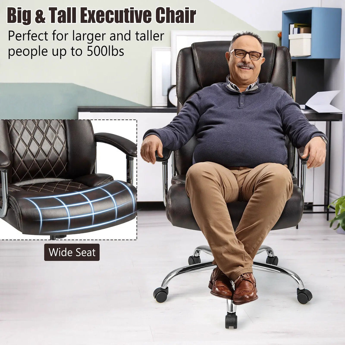 Height Adjustable Big and Tall Office Chair Computer Desk Chair with Metal Base, photo 7 of 9