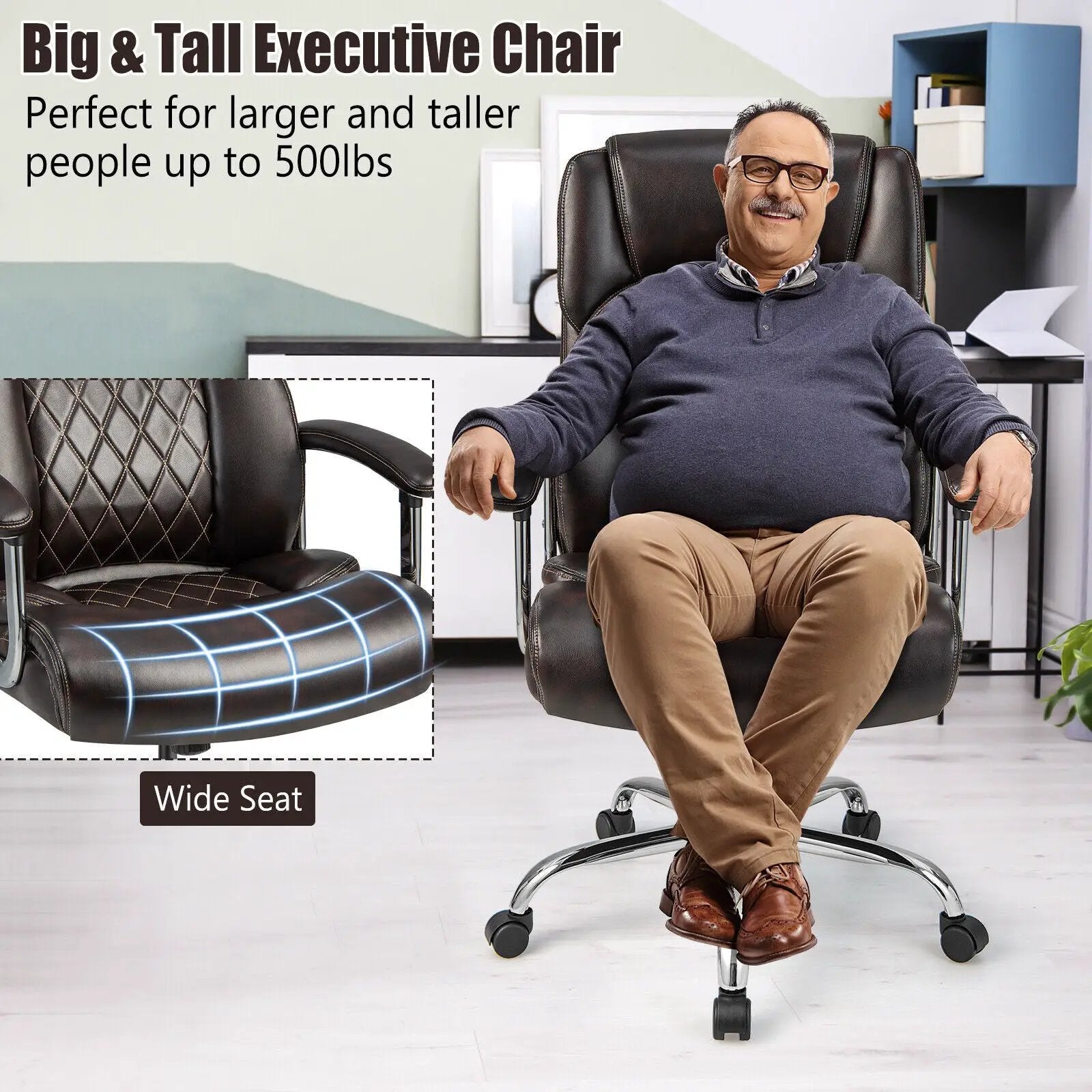 Height Adjustable Big and Tall Office Chair Computer Desk Chair with Metal Base by DirectDeals