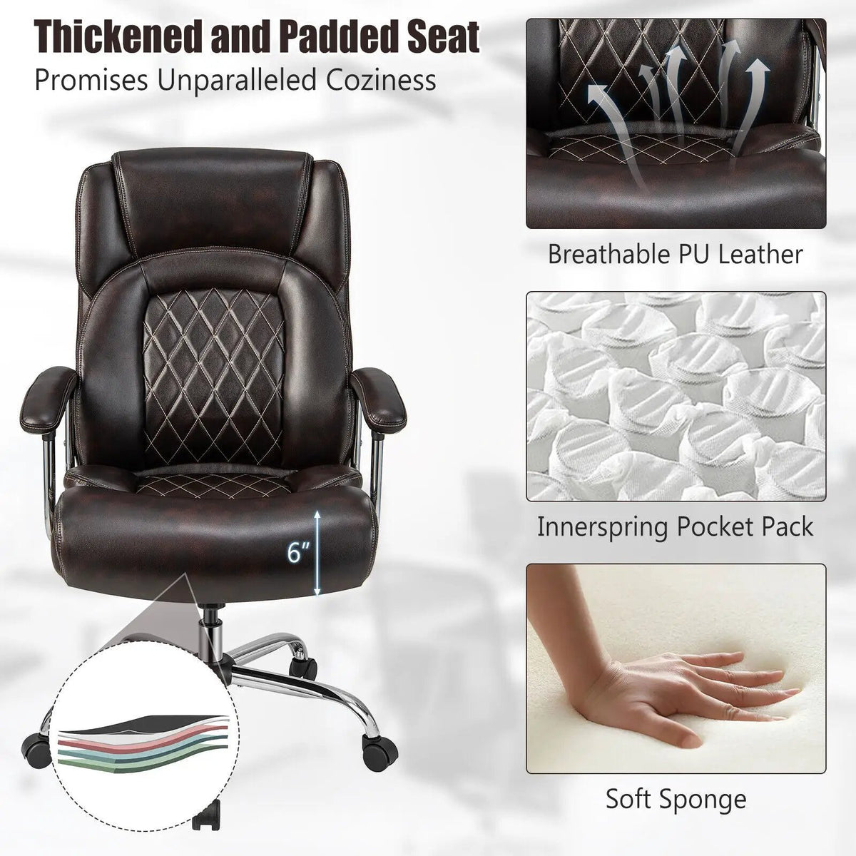 Height Adjustable Big and Tall Office Chair Computer Desk Chair with Metal Base, photo 8 of 9