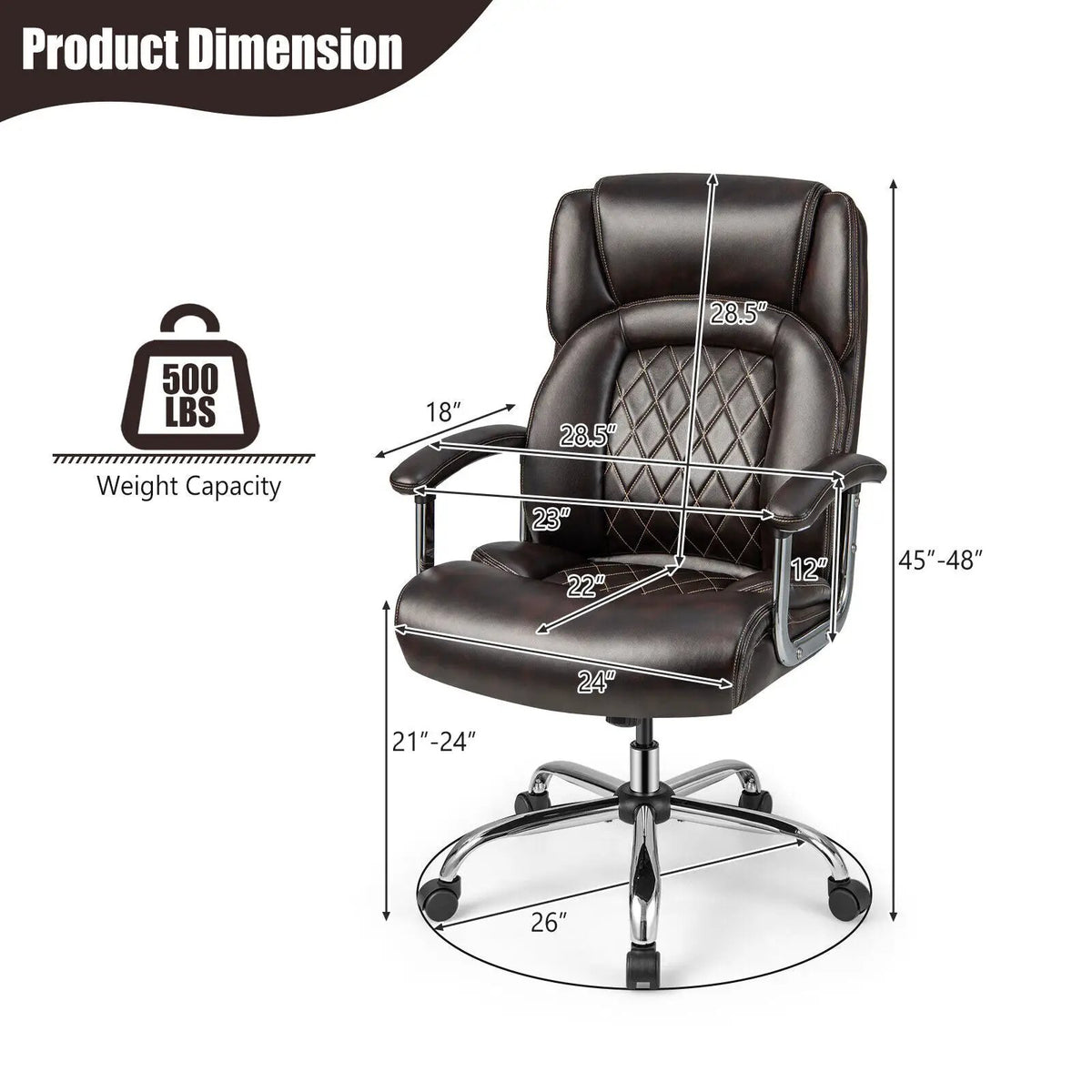 Height Adjustable Big and Tall Office Chair Computer Desk Chair with Metal Base, photo 4 of 9
