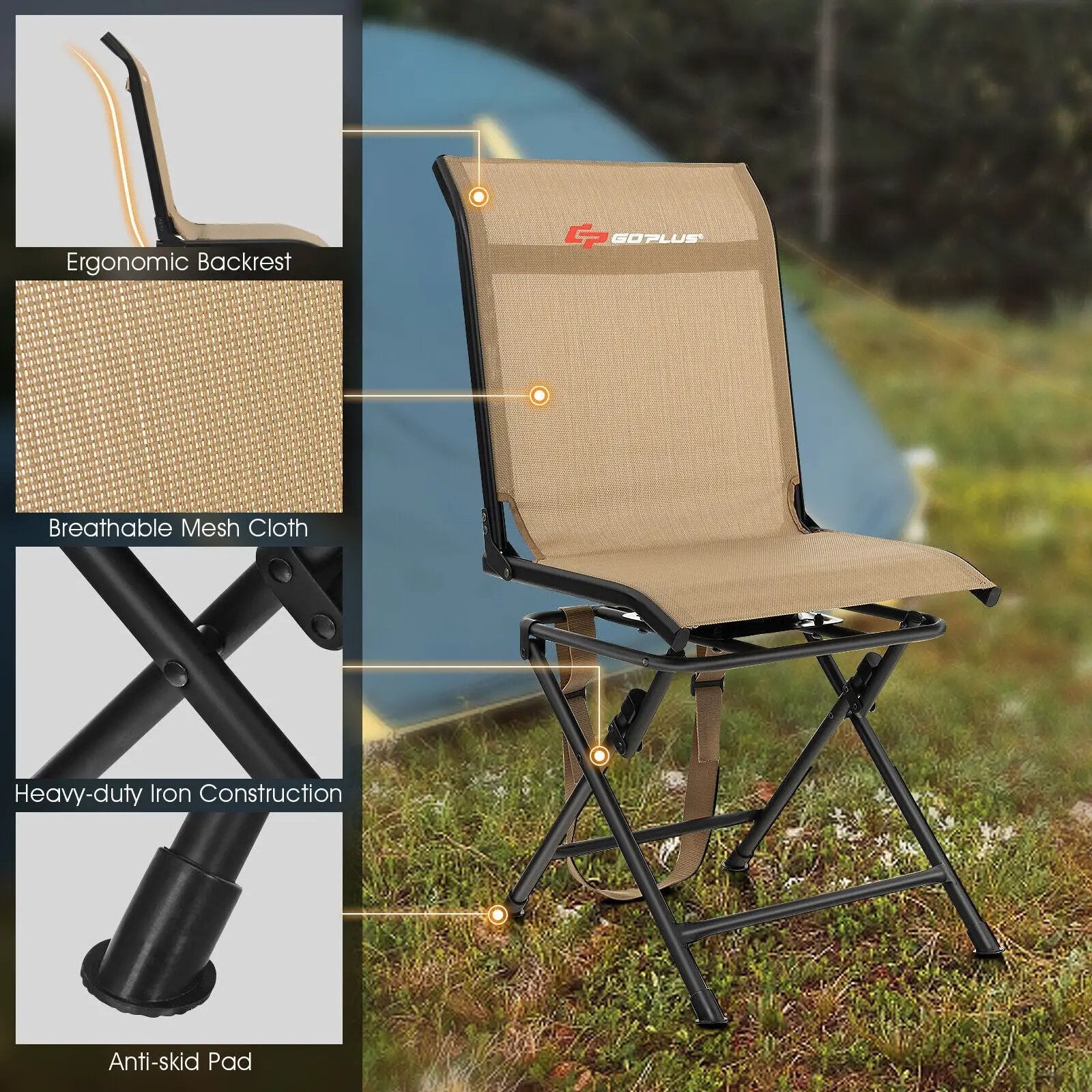 All weather Outdoor Foldable 360 Degree Swivel Chair with Iron Frame by DirectDeals