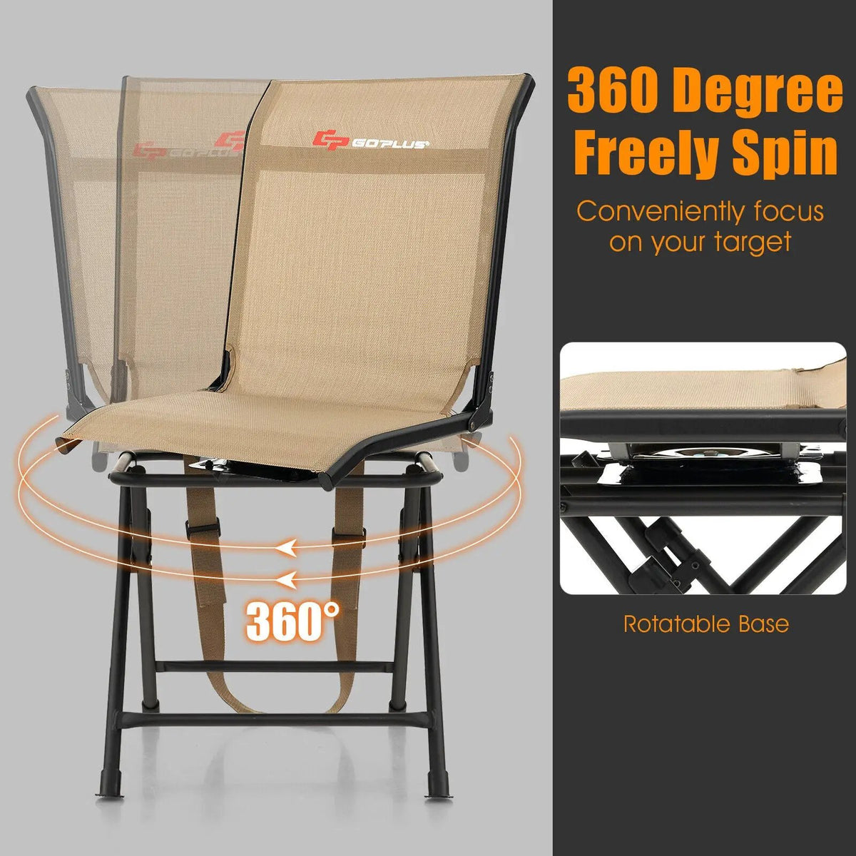 All weather Outdoor Foldable 360 Degree Swivel Chair with Iron Frame, photo 14 of 16