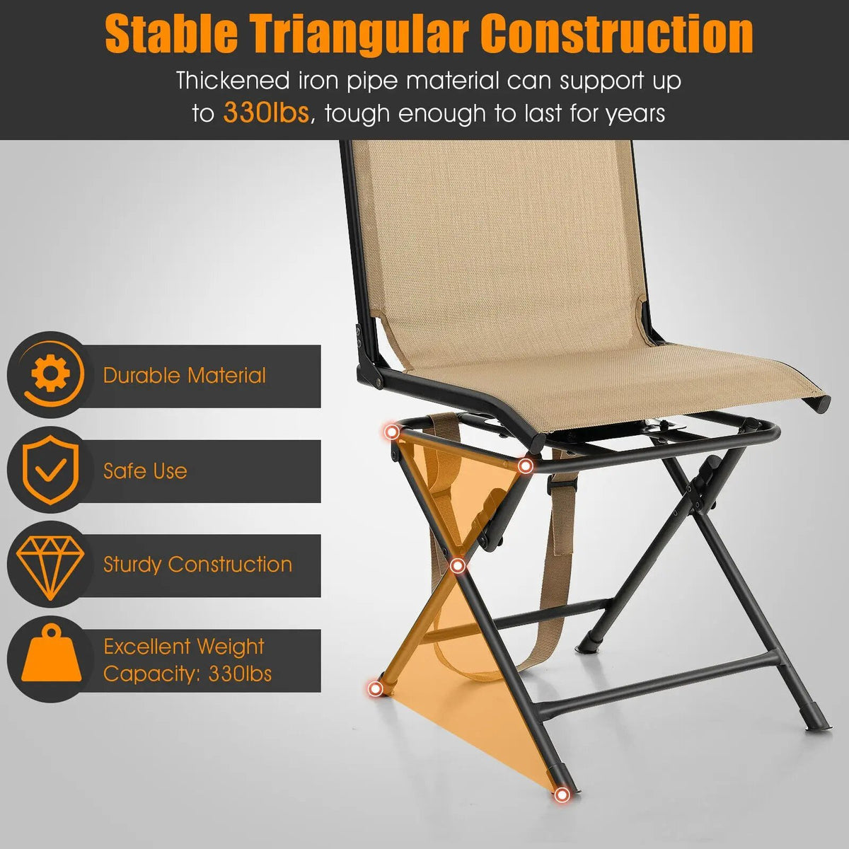 All weather Outdoor Foldable 360 Degree Swivel Chair with Iron Frame, photo 16 of 16