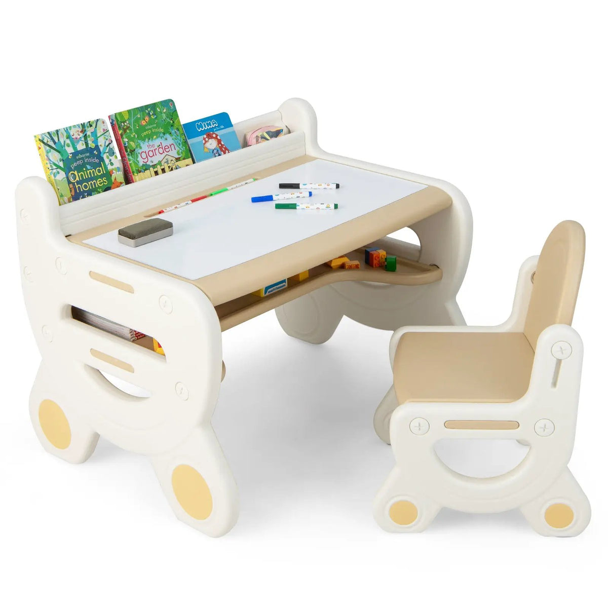 Kids Drawing Table and Chair Set with Watercolor Pens and Blackboard Eraser, dimensions drawing 6