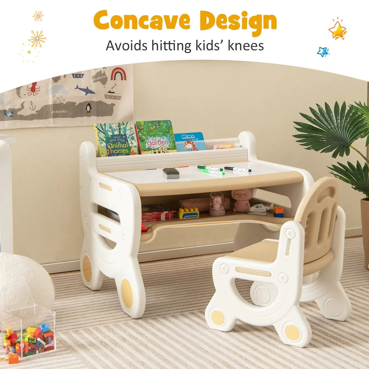 Kids Drawing Table and Chair Set with Watercolor Pens and Blackboard Eraser, dimensions drawing 14