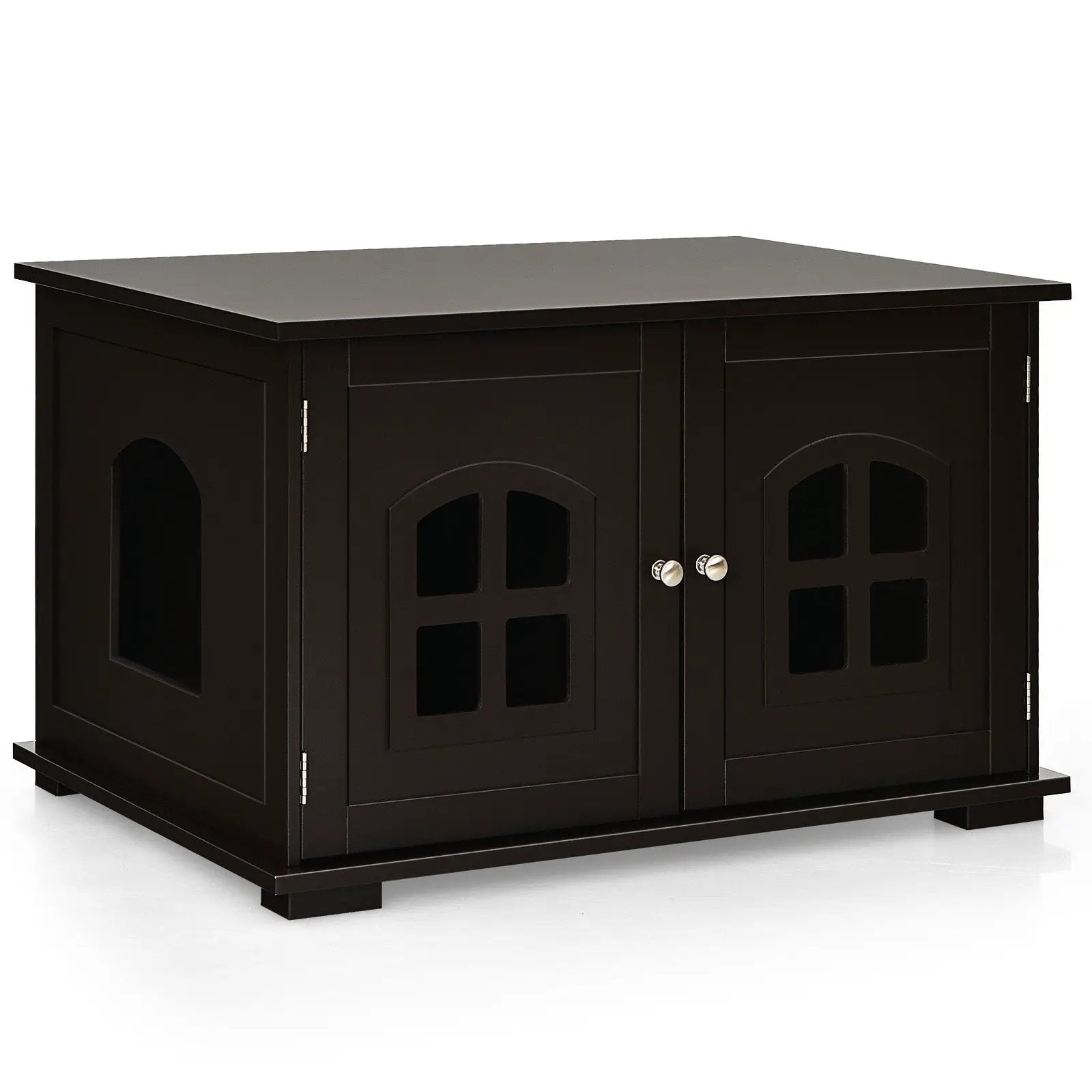 Large Wooden Cat Litter Box Enclosure Hidden Cat Washroom with Divider by DirectDeals