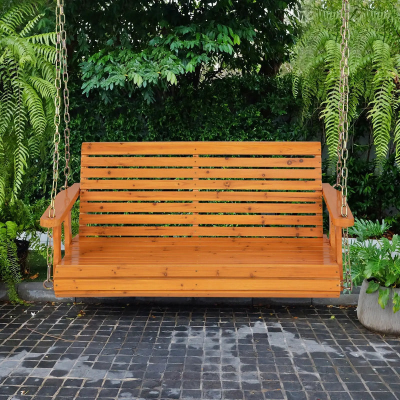 2-Person Wooden Porch Swing with Hanging Chains for Garden Yard by DirectDeals