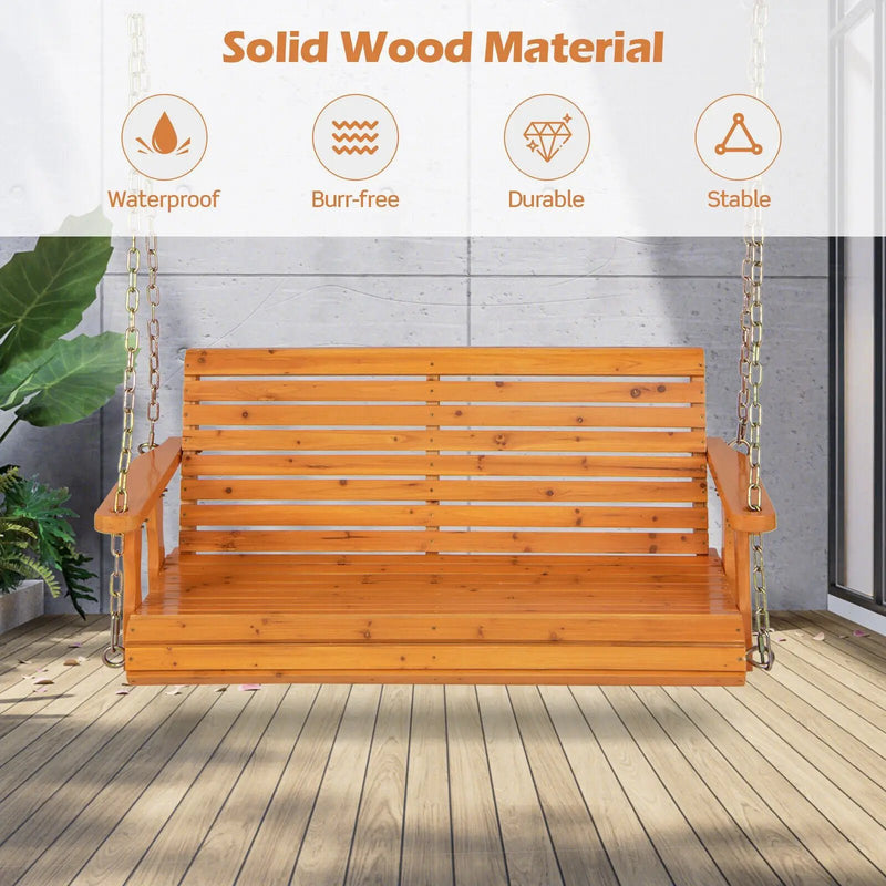 2-Person Wooden Porch Swing with Hanging Chains for Garden Yard by DirectDeals