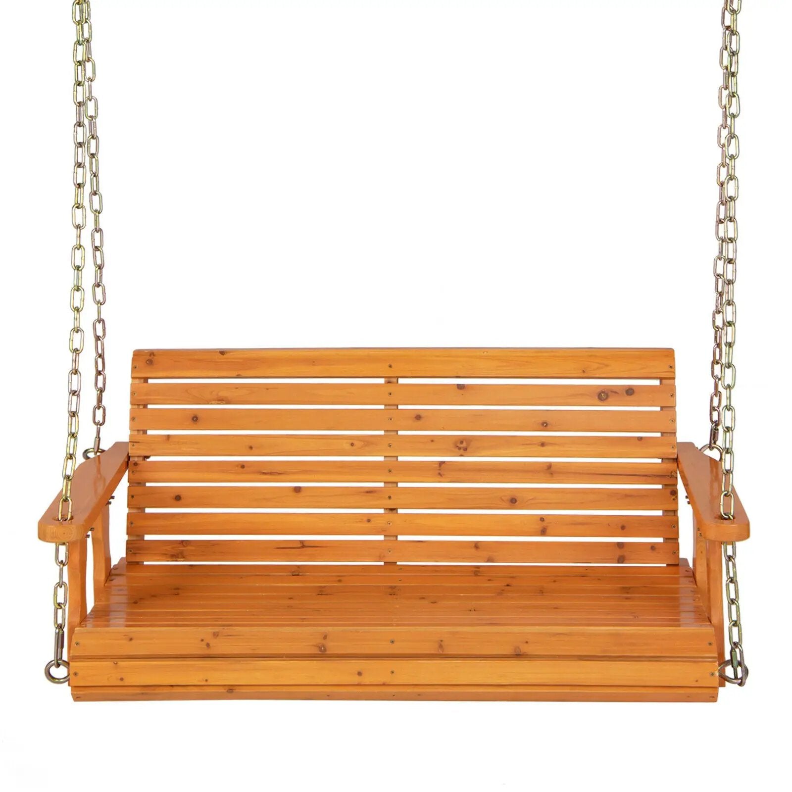 2-Person Wooden Porch Swing with Hanging Chains for Garden Yard by DirectDeals