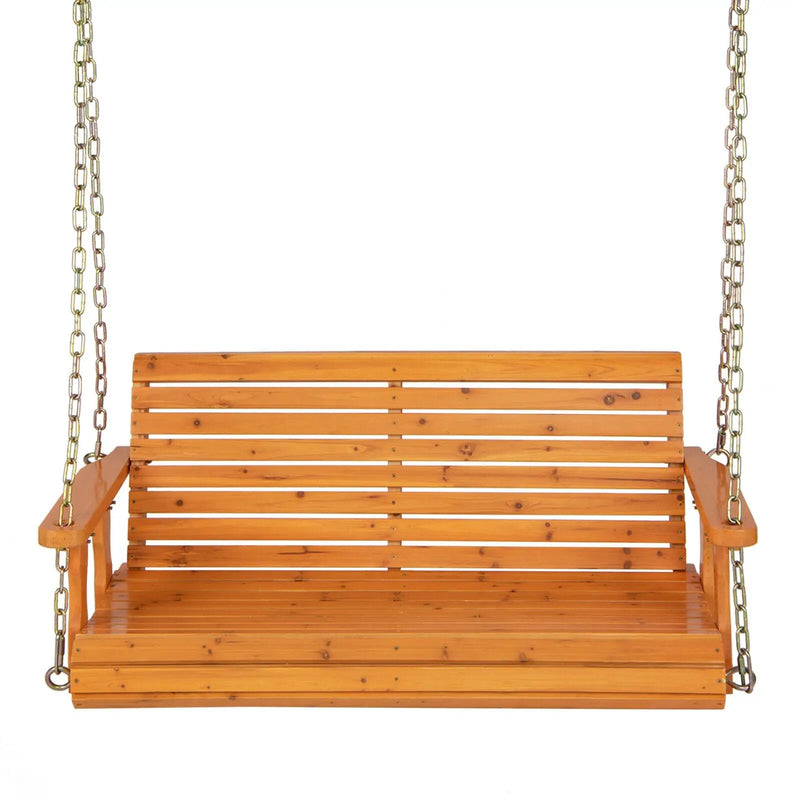 2-Person Wooden Porch Swing with Hanging Chains for Garden Yard by DirectDeals