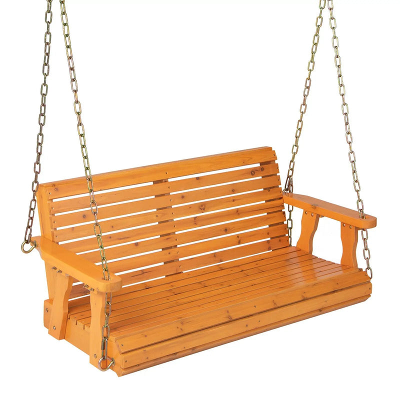 2-Person Wooden Porch Swing with Hanging Chains for Garden Yard by DirectDeals