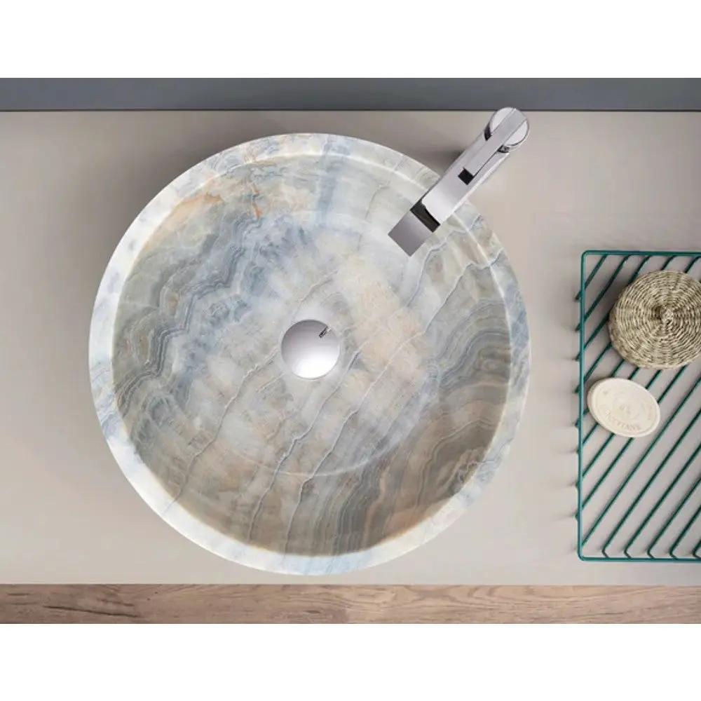 Gray Translucent Turkish Onyx Natural Stone Vessel Sink - Polished 16 Inch x 6 Inch by GobekDesign
