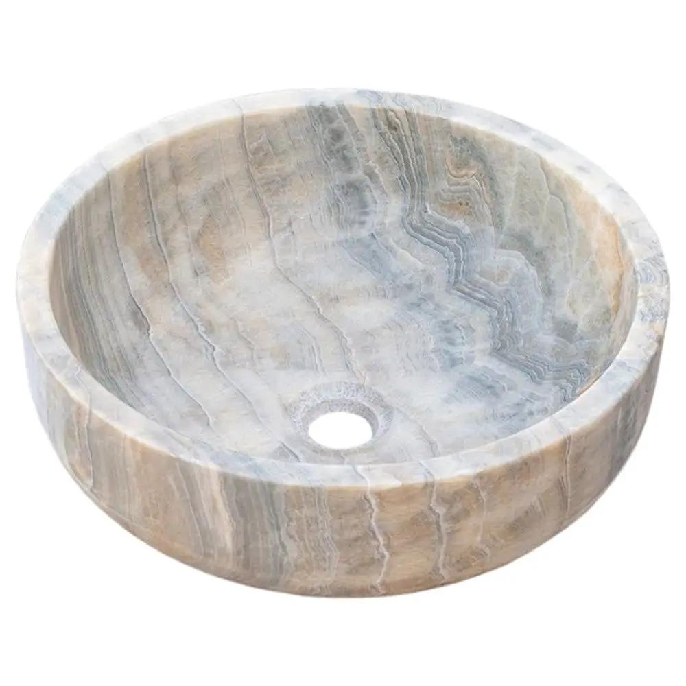 Gray Translucent Turkish Onyx Natural Stone Vessel Sink - Polished 16 Inch x 6 Inch by GobekDesign