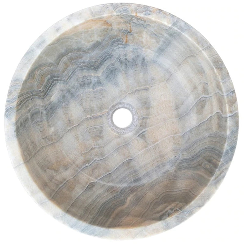 Natural Stone Bubble Gray Translucent Onyx Vessel Sink Polished (D)16" (H)6 by GobekDesign