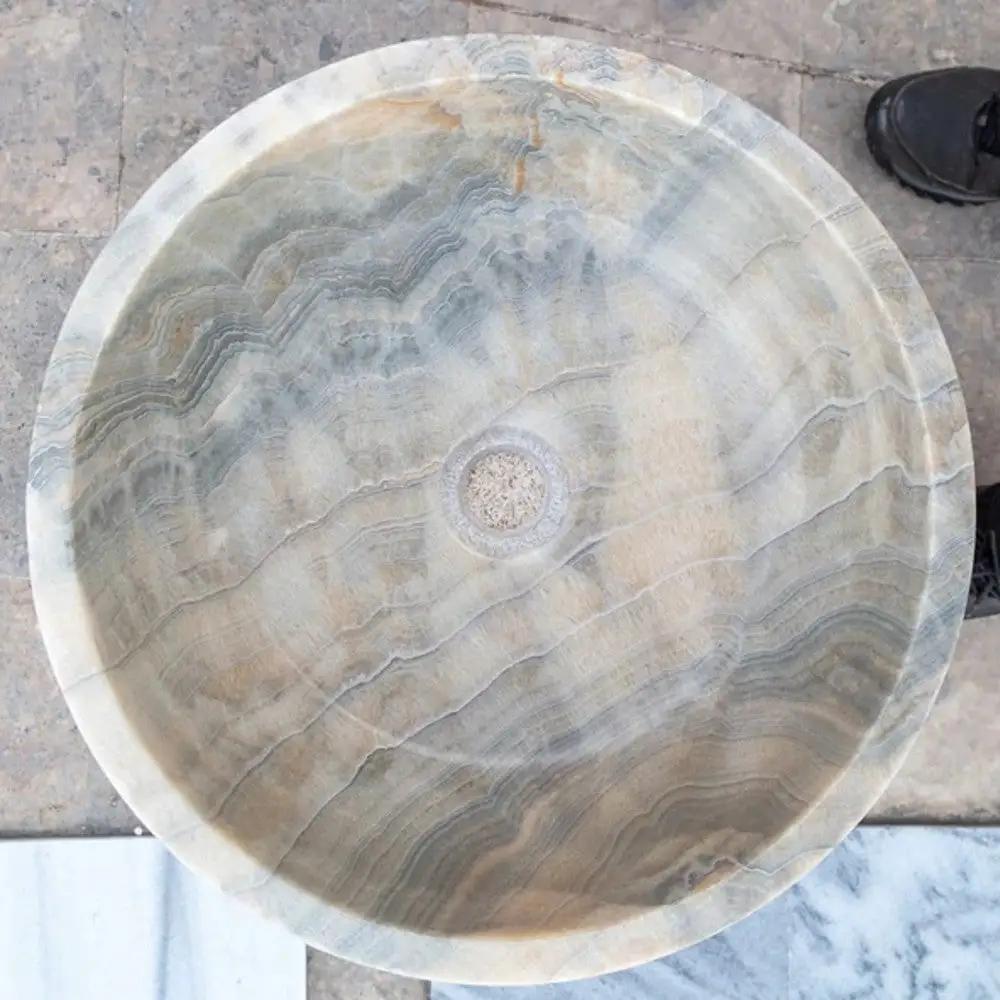 Gray Translucent Turkish Onyx Natural Stone Vessel Sink - Polished 16 Inch x 6 Inch by GobekDesign