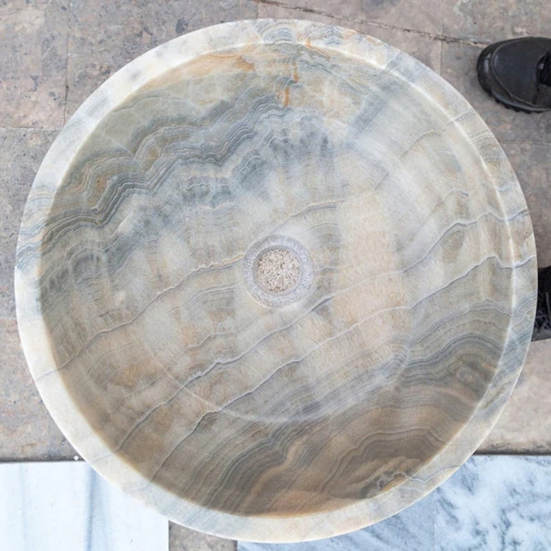 Natural Stone Bubble Gray Translucent Onyx Vessel Sink Polished (D)16" (H)6 by GobekDesign
