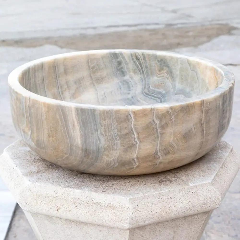 Gray Translucent Turkish Onyx Natural Stone Vessel Sink - Polished 16 Inch x 6 Inch by GobekDesign