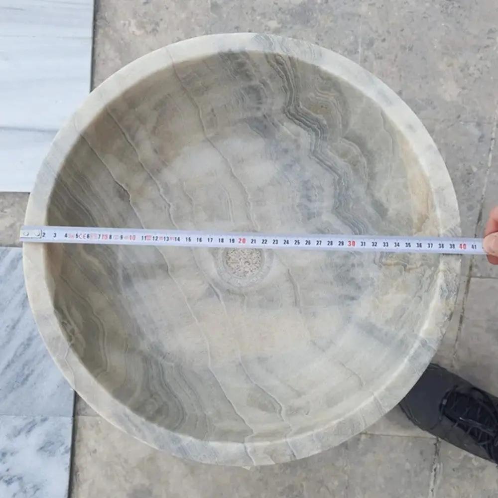 Gray Translucent Turkish Onyx Natural Stone Vessel Sink - Polished 16 Inch x 6 Inch by GobekDesign
