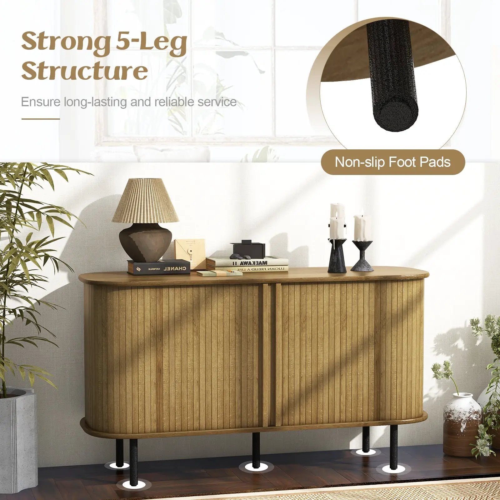 47 Inch Sideboard Buffet Cabinet with Adjustable Shelves for Kitchen Dining Room Living Room Entryway-Oak by DirectDeals
