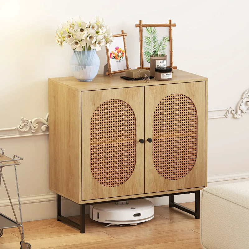 Buffet Cabinet Rattan Storage Cabinet with 2 Doors and Adjustable Shelf by DirectDeals