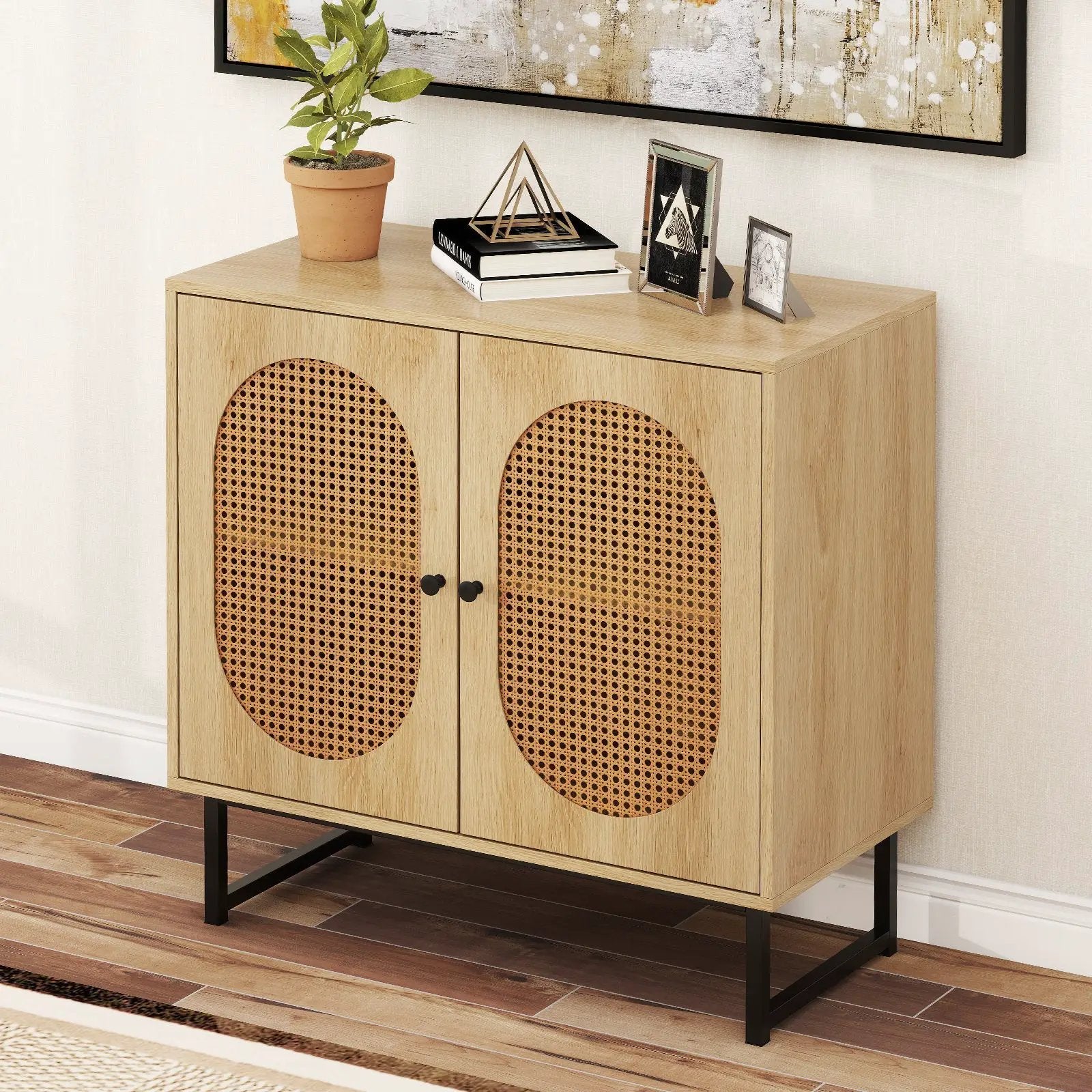 Buffet Cabinet Rattan Storage Cabinet with 2 Doors and Adjustable Shelf by DirectDeals