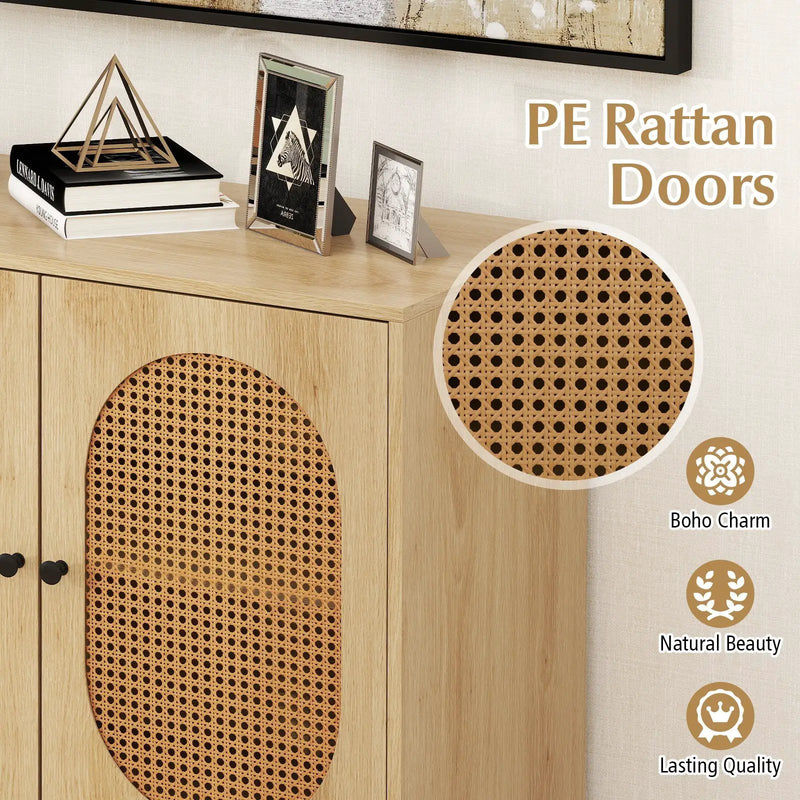 Buffet Cabinet Rattan Storage Cabinet with 2 Doors and Adjustable Shelf by DirectDeals