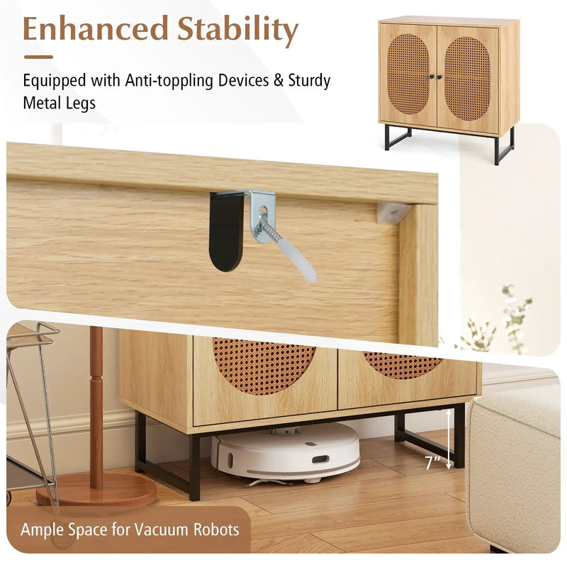 Buffet Cabinet Rattan Storage Cabinet with 2 Doors and Adjustable Shelf by DirectDeals