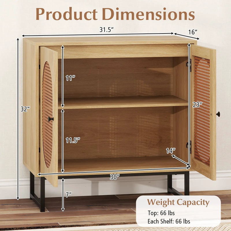 Buffet Cabinet Rattan Storage Cabinet with 2 Doors and Adjustable Shelf by DirectDeals