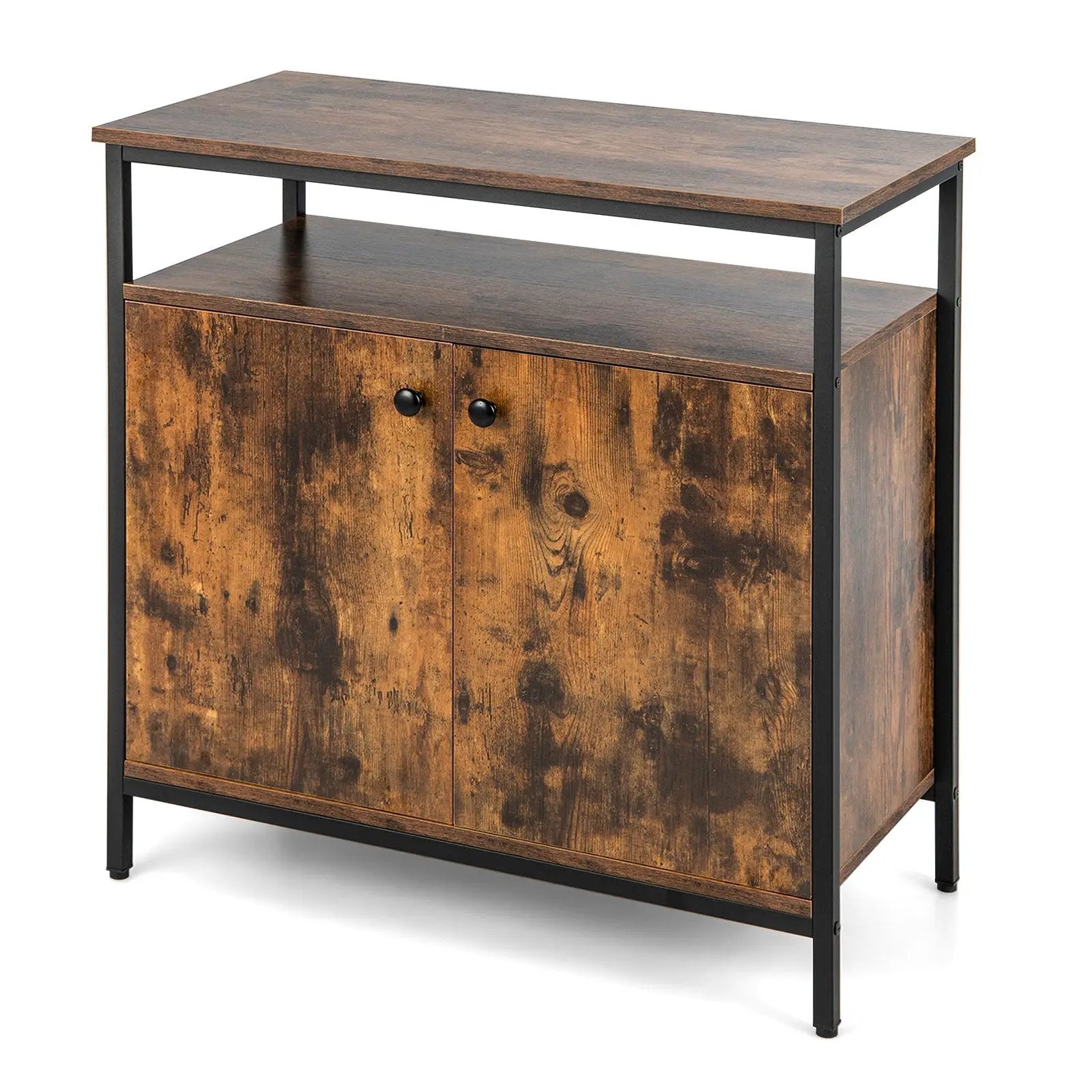 2-Door Buffet Cabinet with Shelves and Cable Management Holes-Rustic Brown by DirectDeals