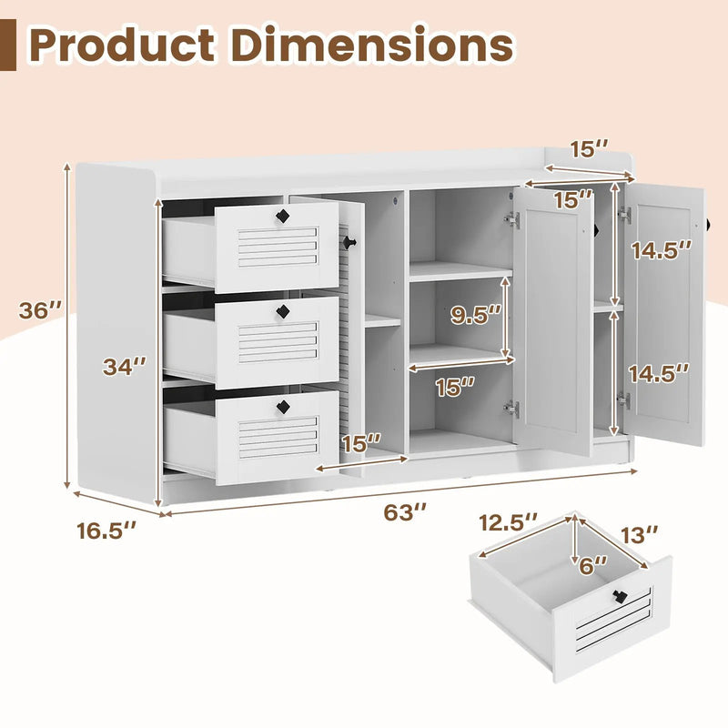 Buffet Cabinet with Storage Modern Sideboard Cabinet with 3 Doors-White by DirectDeals