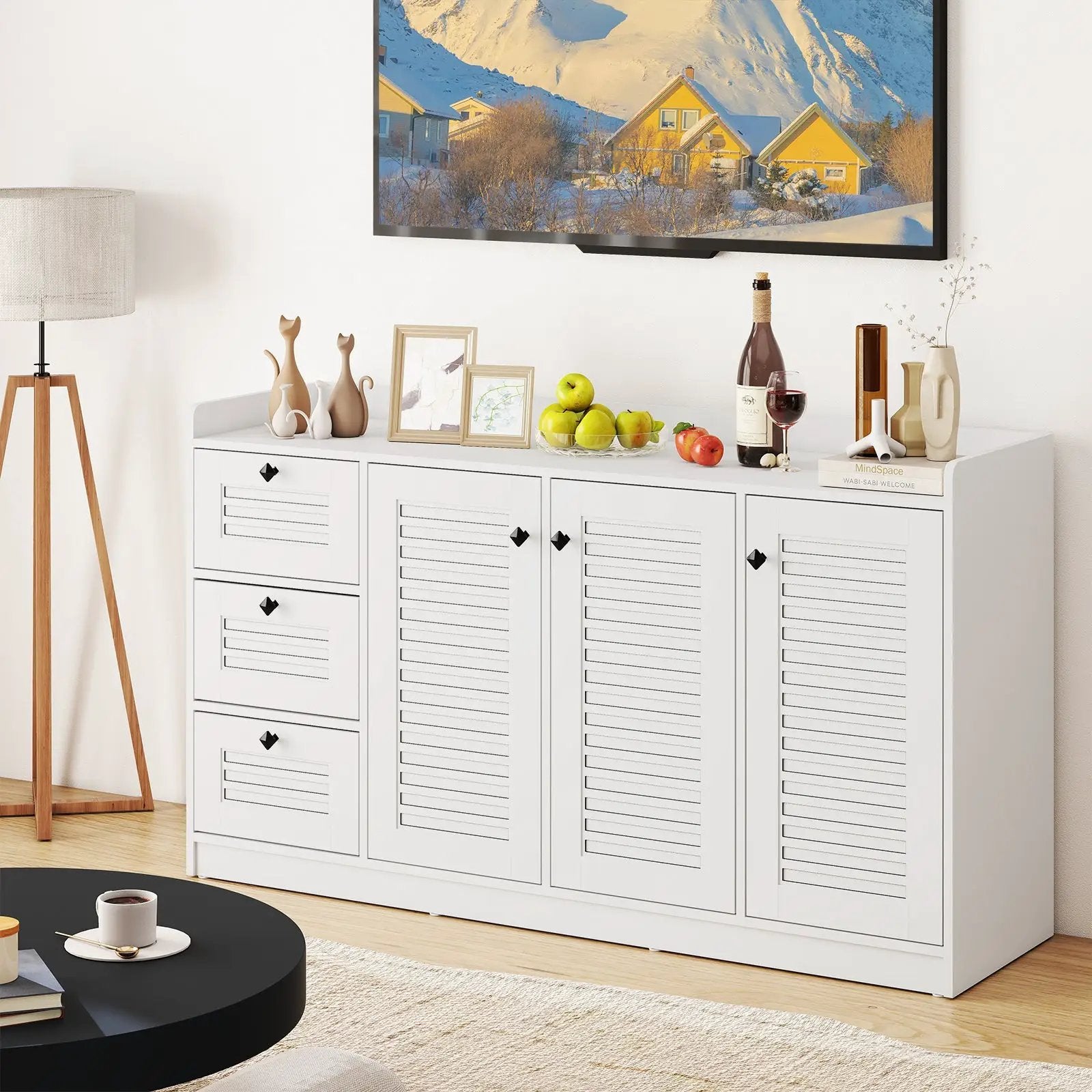 Buffet Cabinet with Storage Modern Sideboard Cabinet with 3 Doors-White by DirectDeals