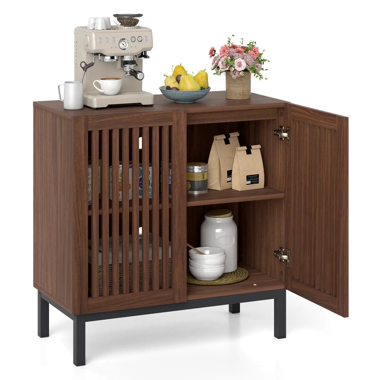 Buffet Cabinet with Storage 32" Wooden Sideboard Coffee Bar Station-Walnut by DirectDeals