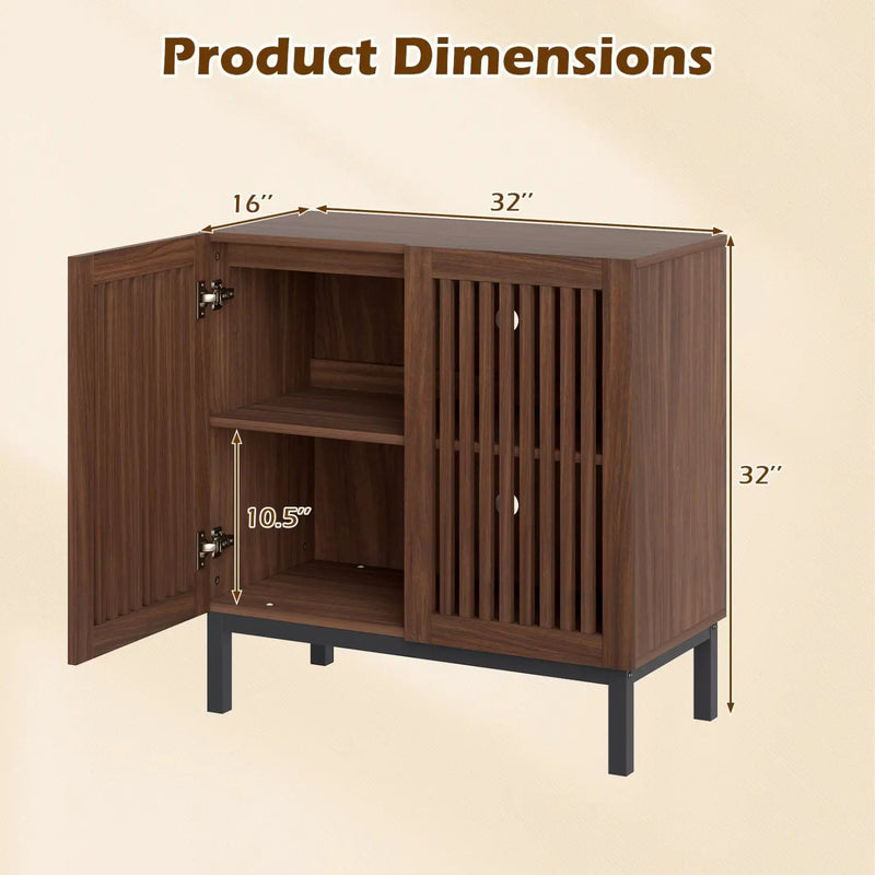 Buffet Cabinet with Storage 32" Wooden Sideboard Coffee Bar Station-Walnut by DirectDeals