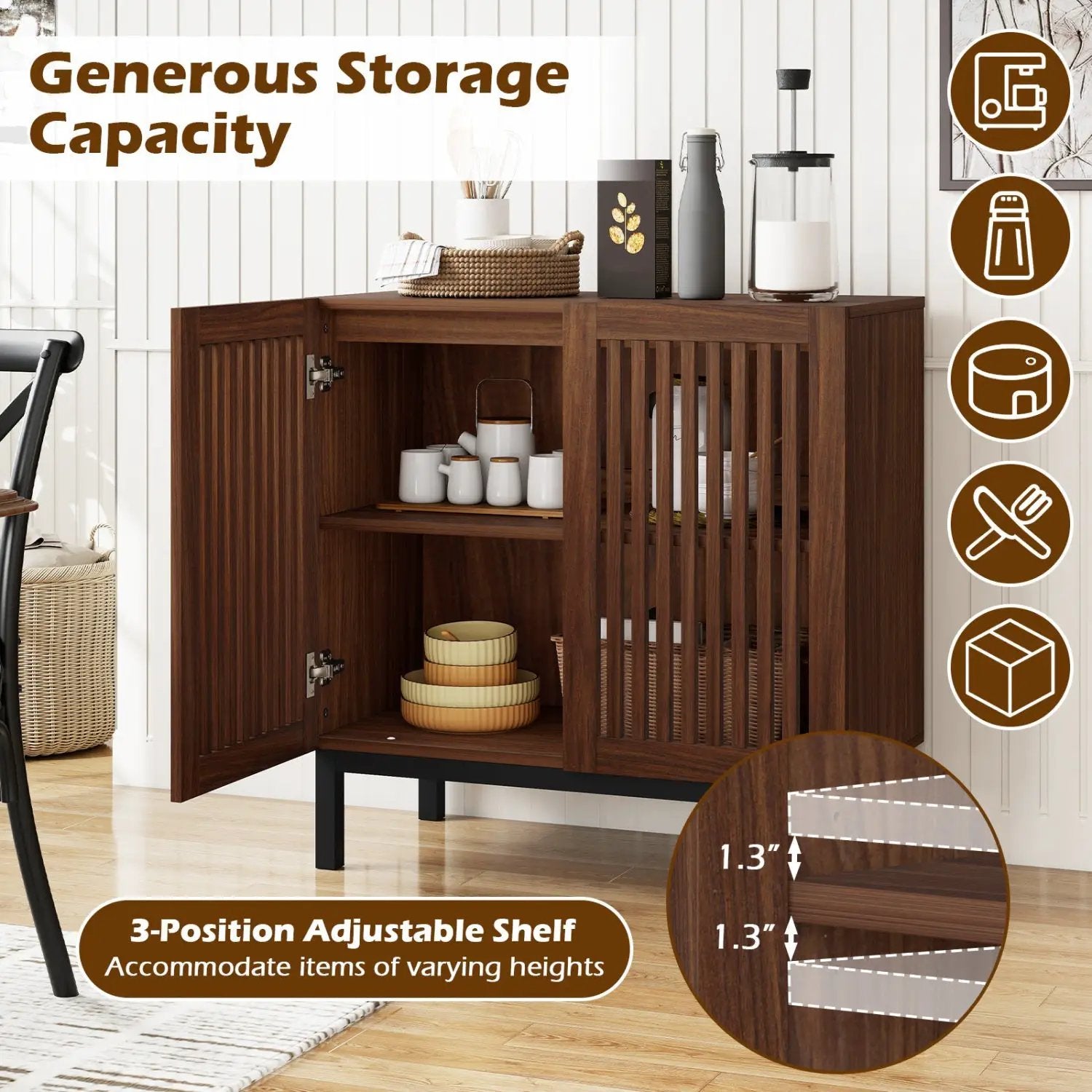 Buffet Cabinet with Storage 32" Wooden Sideboard Coffee Bar Station-Walnut by DirectDeals