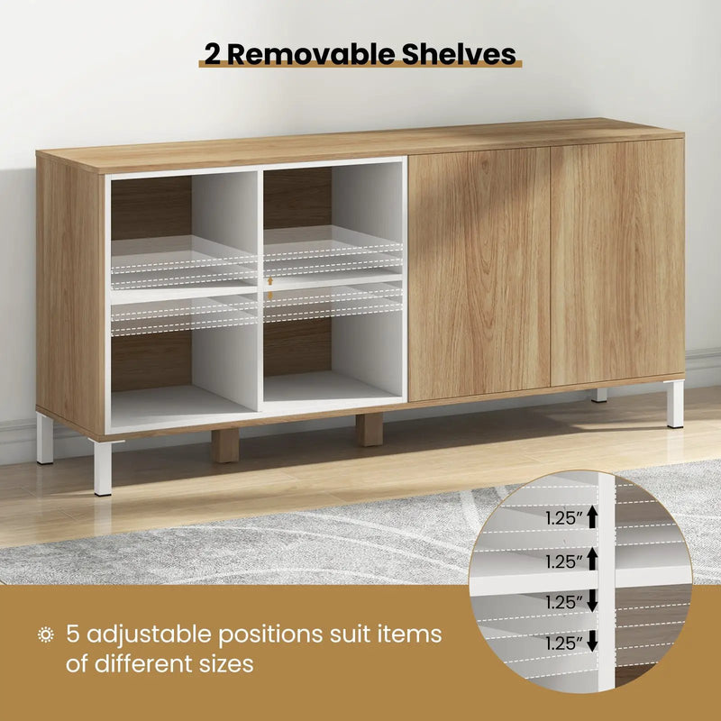 63 Inches Buffet Sideboard with 4 Compartments and Push-to-Open Cabinet-Natural by DirectDeals