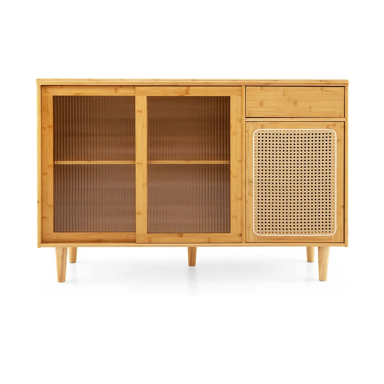 Modern Bamboo Buffet Sideboard Cabinet with Tempered Glass Sliding Doors-Natural by DirectDeals