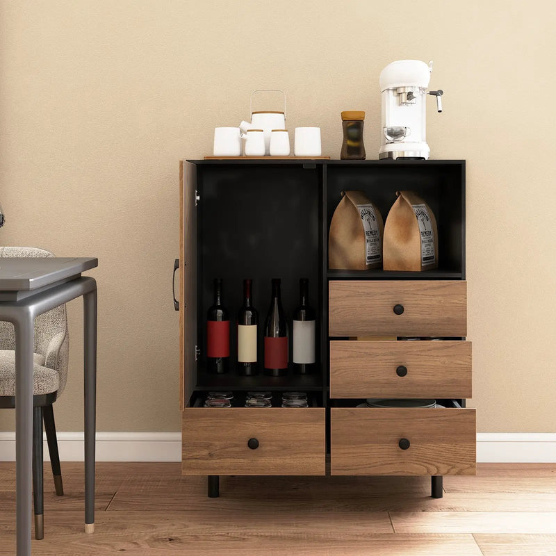 Buffet Sideboard Mid Century Modern Storage Cabinet with 4 Drawers and Open Compartment by DirectDeals