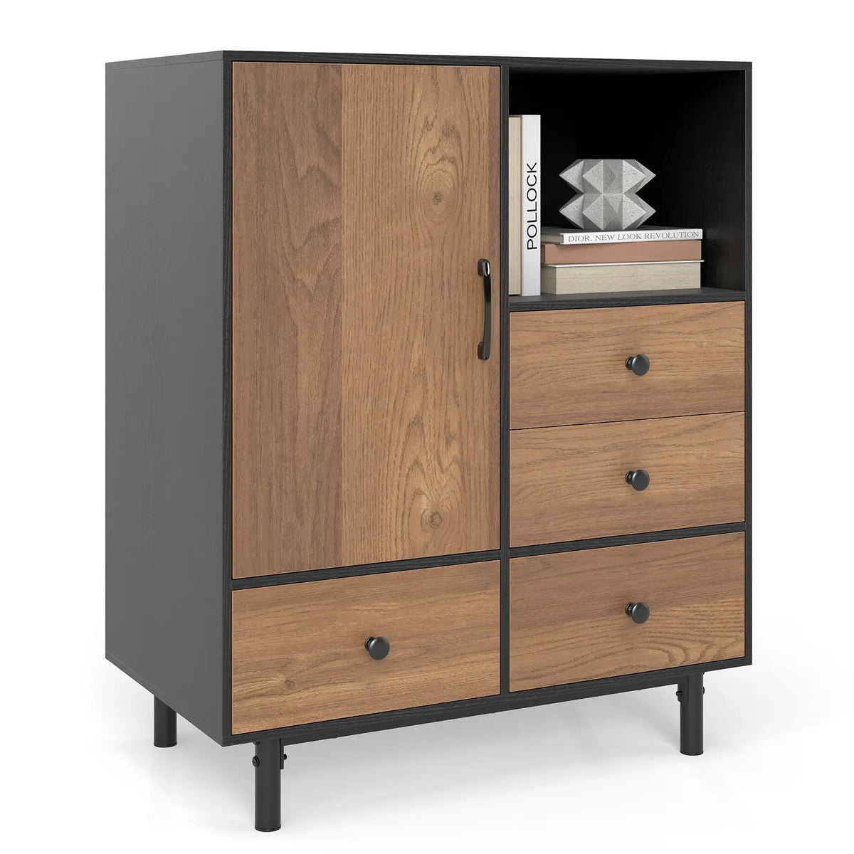 Buffet Sideboard Mid Century Modern Storage Cabinet with 4 Drawers and Open Compartment, photo 5 of 16