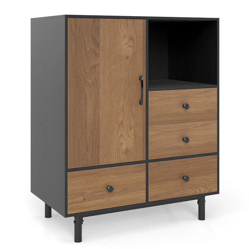 Buffet Sideboard Mid Century Modern Storage Cabinet with 4 Drawers and Open Compartment by DirectDeals