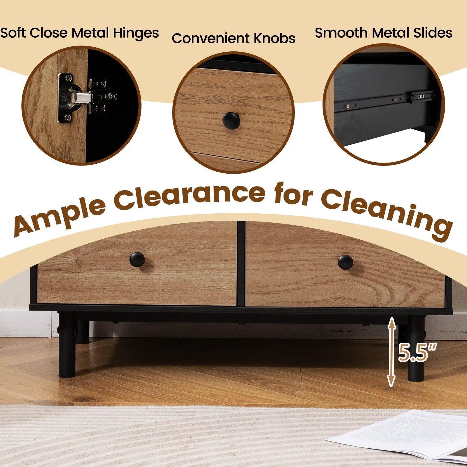 Buffet Sideboard Mid Century Modern Storage Cabinet with 4 Drawers and Open Compartment by DirectDeals