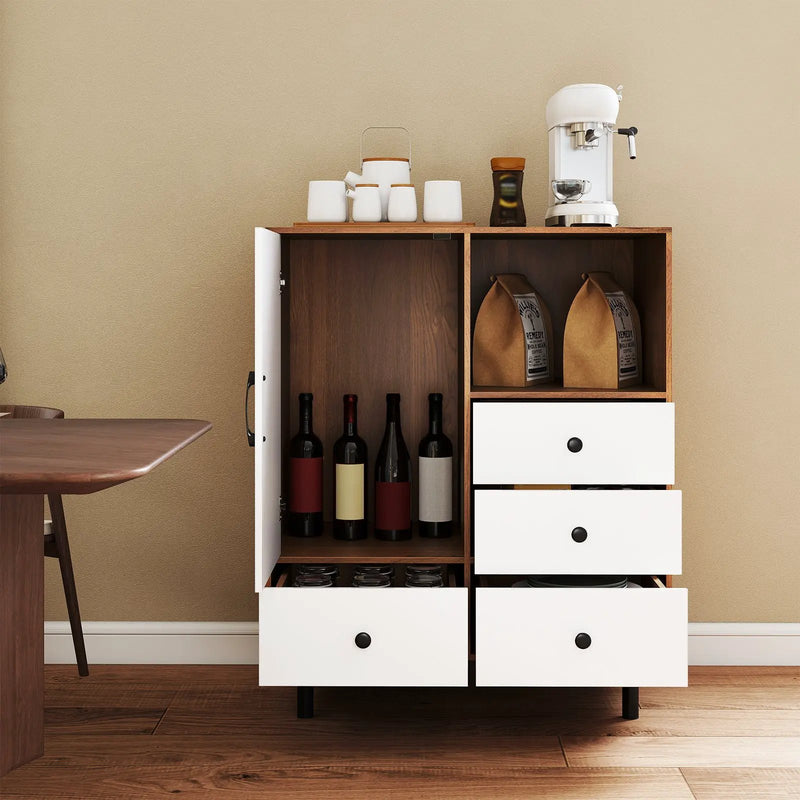 Buffet Sideboard Mid Century Modern Storage Cabinet with 4 Drawers and Open Compartment by DirectDeals