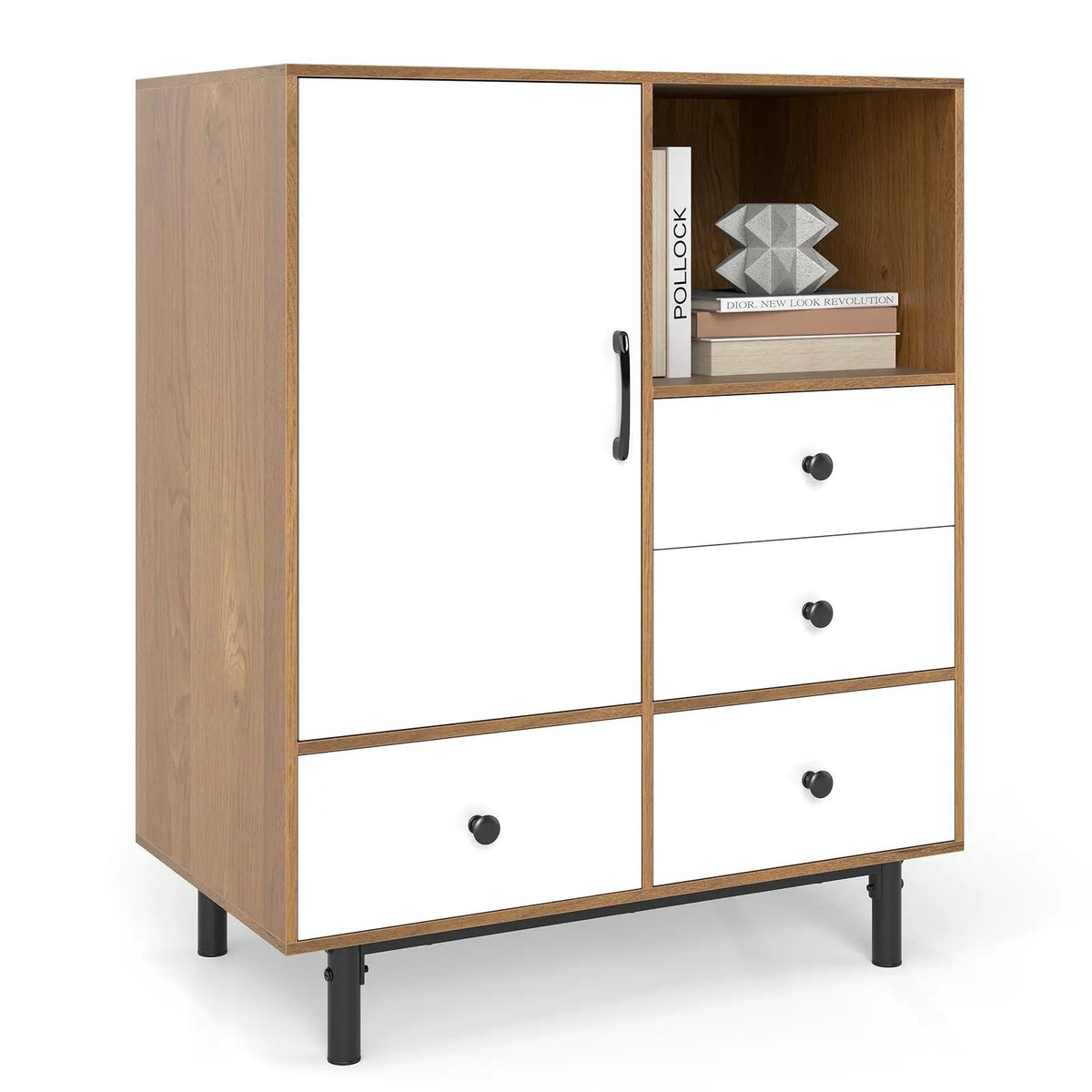 Buffet Sideboard Mid Century Modern Storage Cabinet with 4 Drawers and Open Compartment, photo 6 of 16