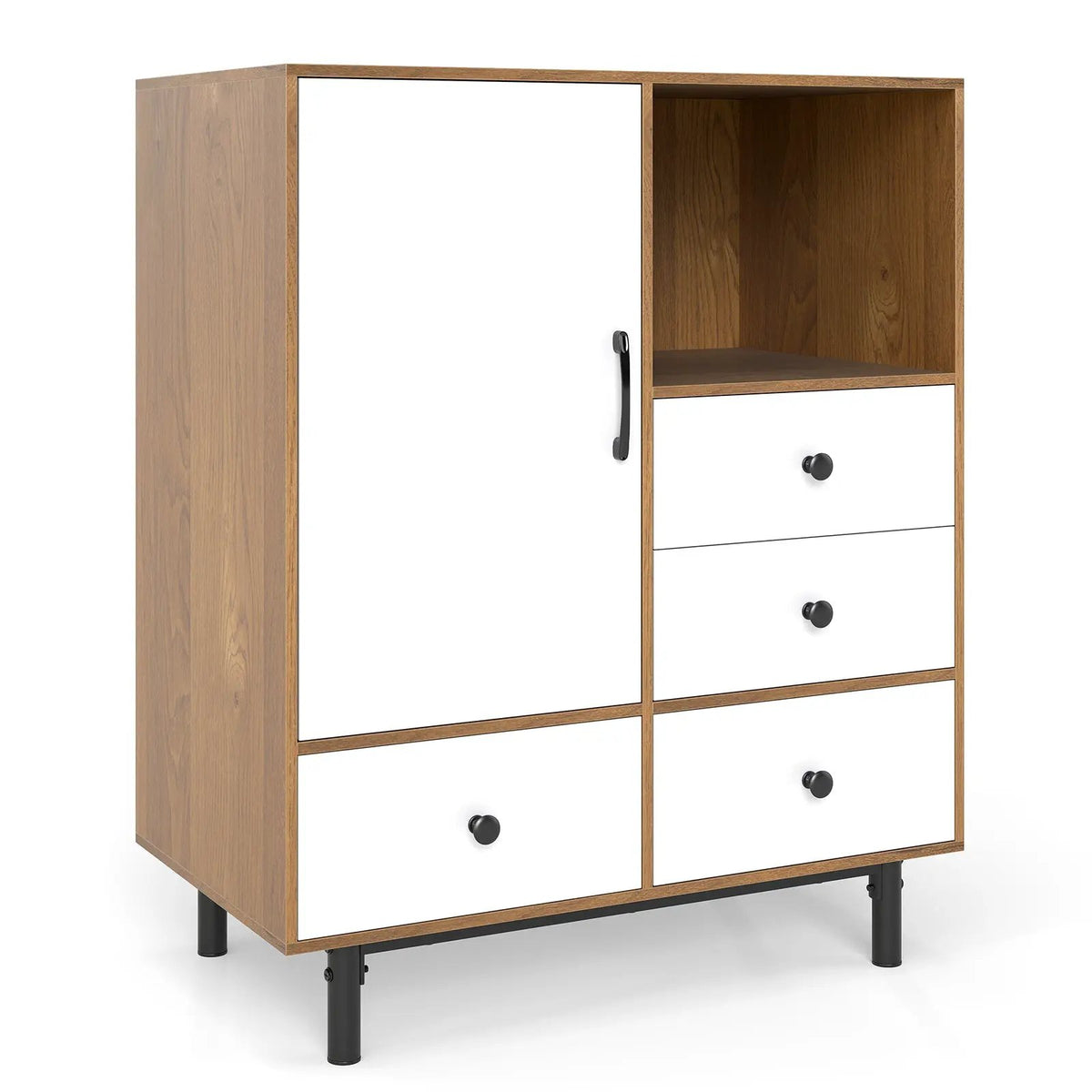 Buffet Sideboard Mid Century Modern Storage Cabinet with 4 Drawers and Open Compartment, photo 8 of 16