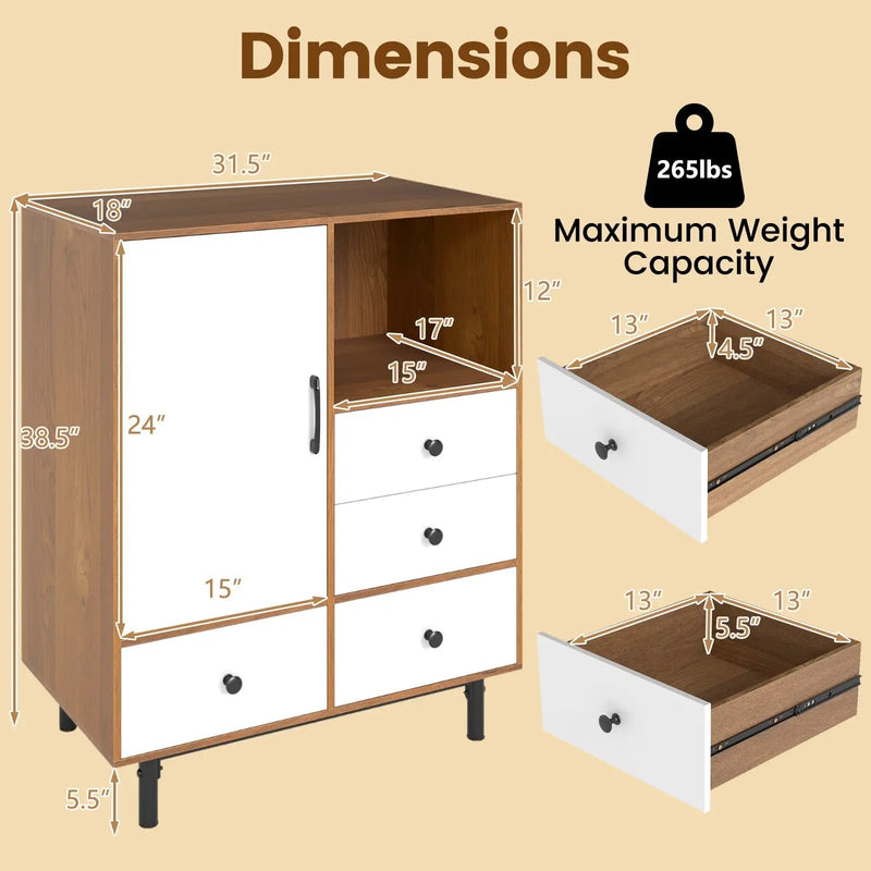 Buffet Sideboard Mid Century Modern Storage Cabinet with 4 Drawers and Open Compartment by DirectDeals