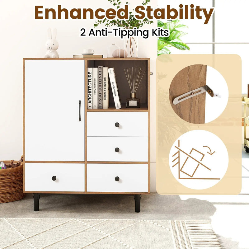 Buffet Sideboard Mid Century Modern Storage Cabinet with 4 Drawers and Open Compartment by DirectDeals