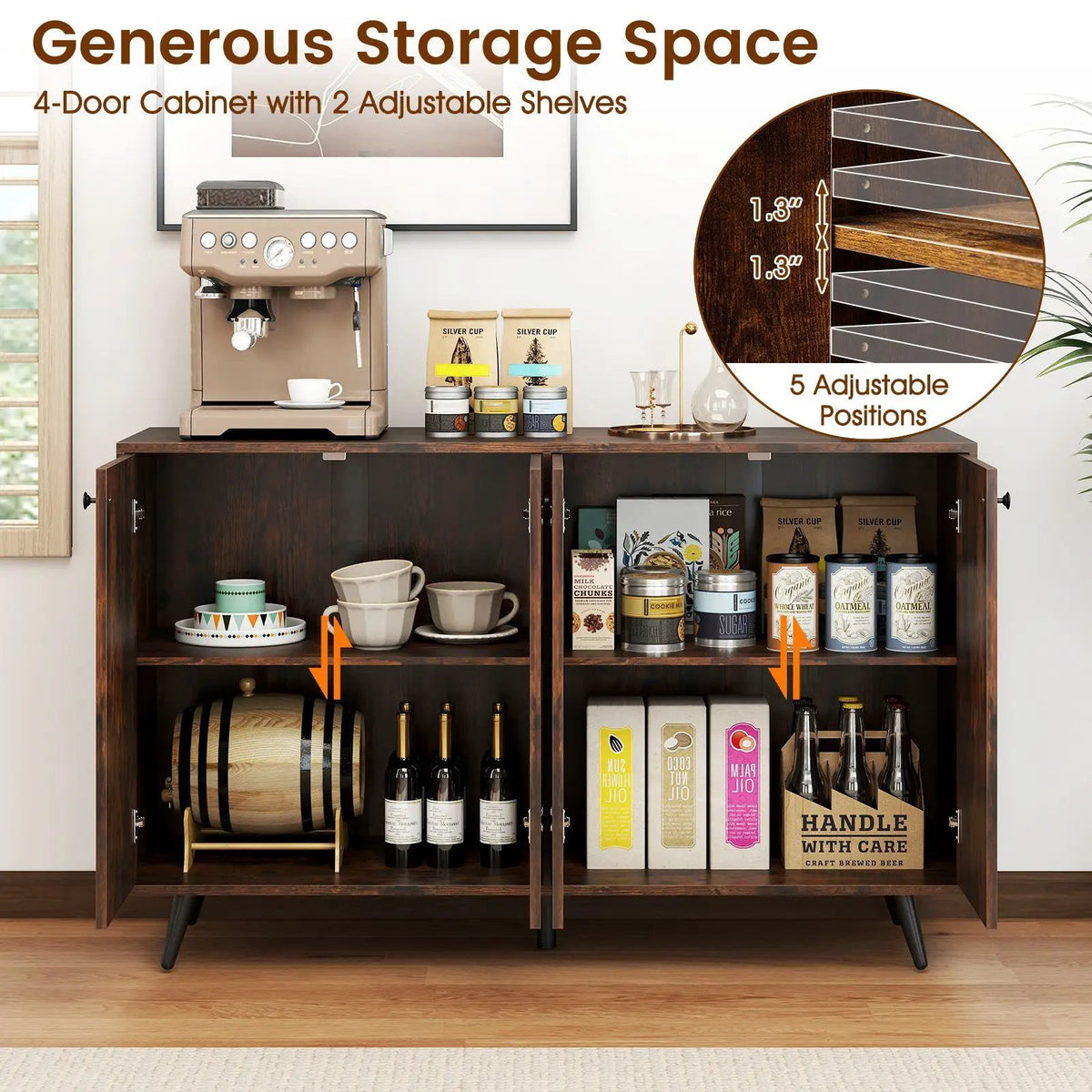 Buffet Sideboard Mid Century Modern Storage Cabinet with Adjustable Shelves, photo 7 of 9