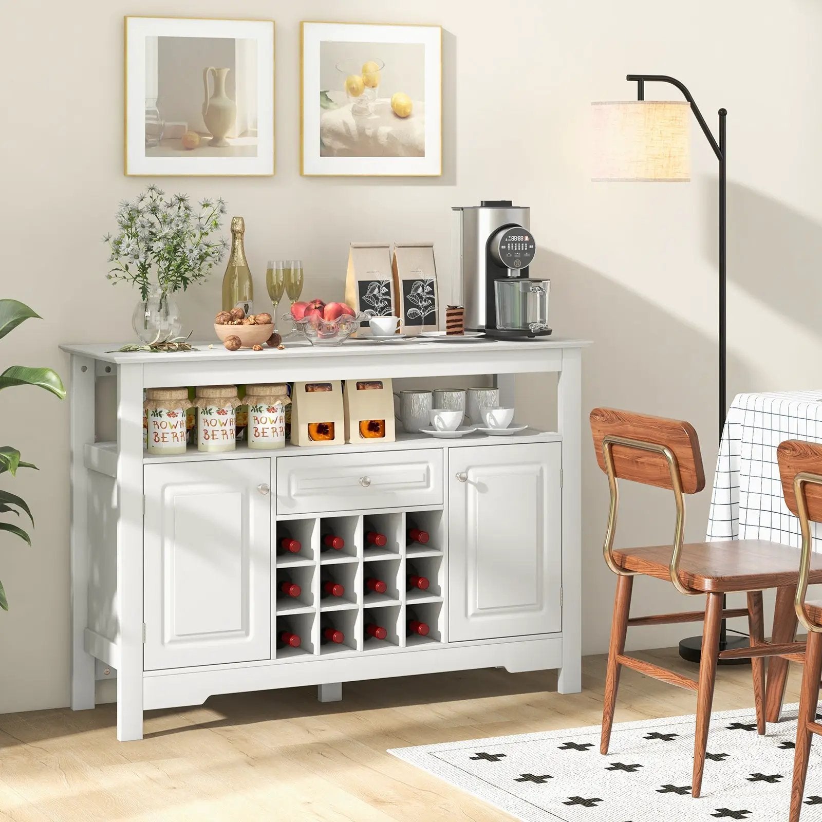 Buffet Sideboard Wine Liquor Coffee Bar Cabinet with Removable Wine Rack-White by DirectDeals